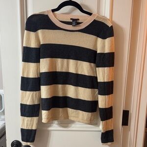 Theory Black and Cream Striped Sweater